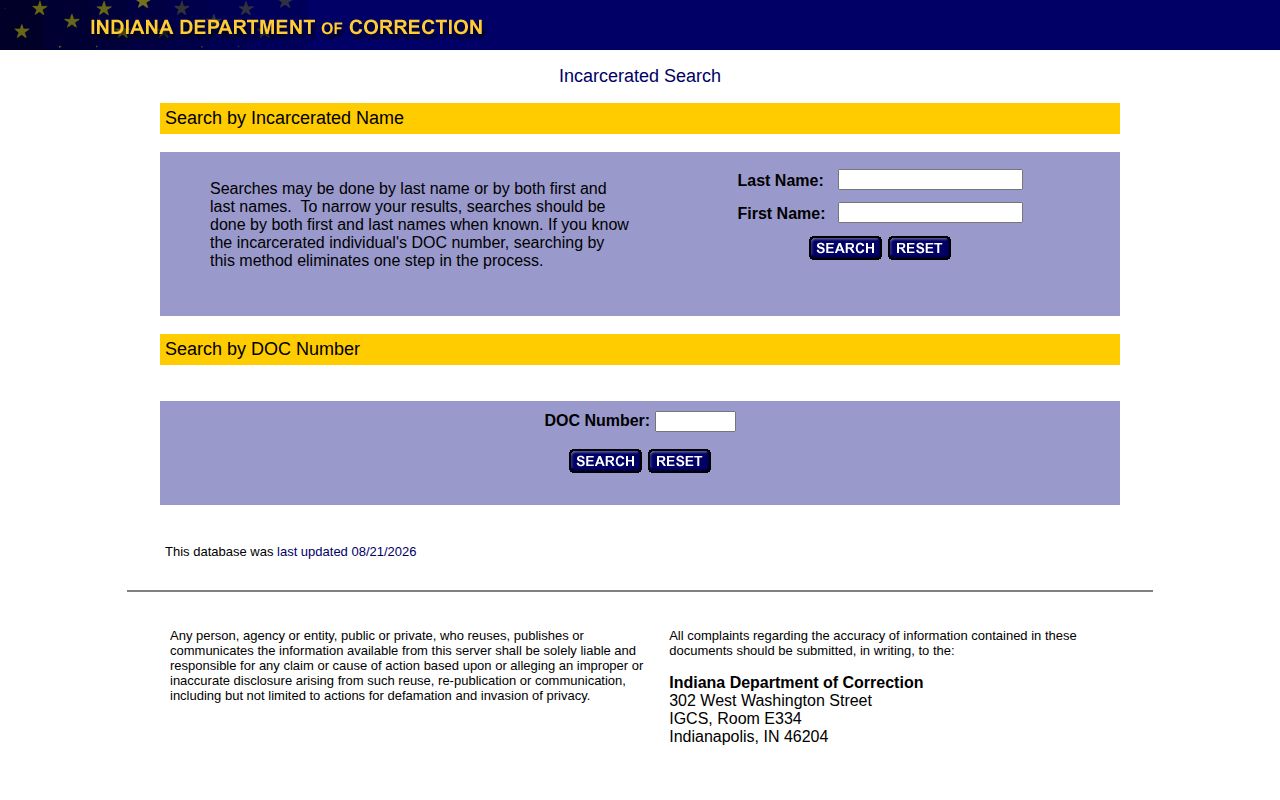 Indiana Department of Correction offender photo search for Delaware County cases