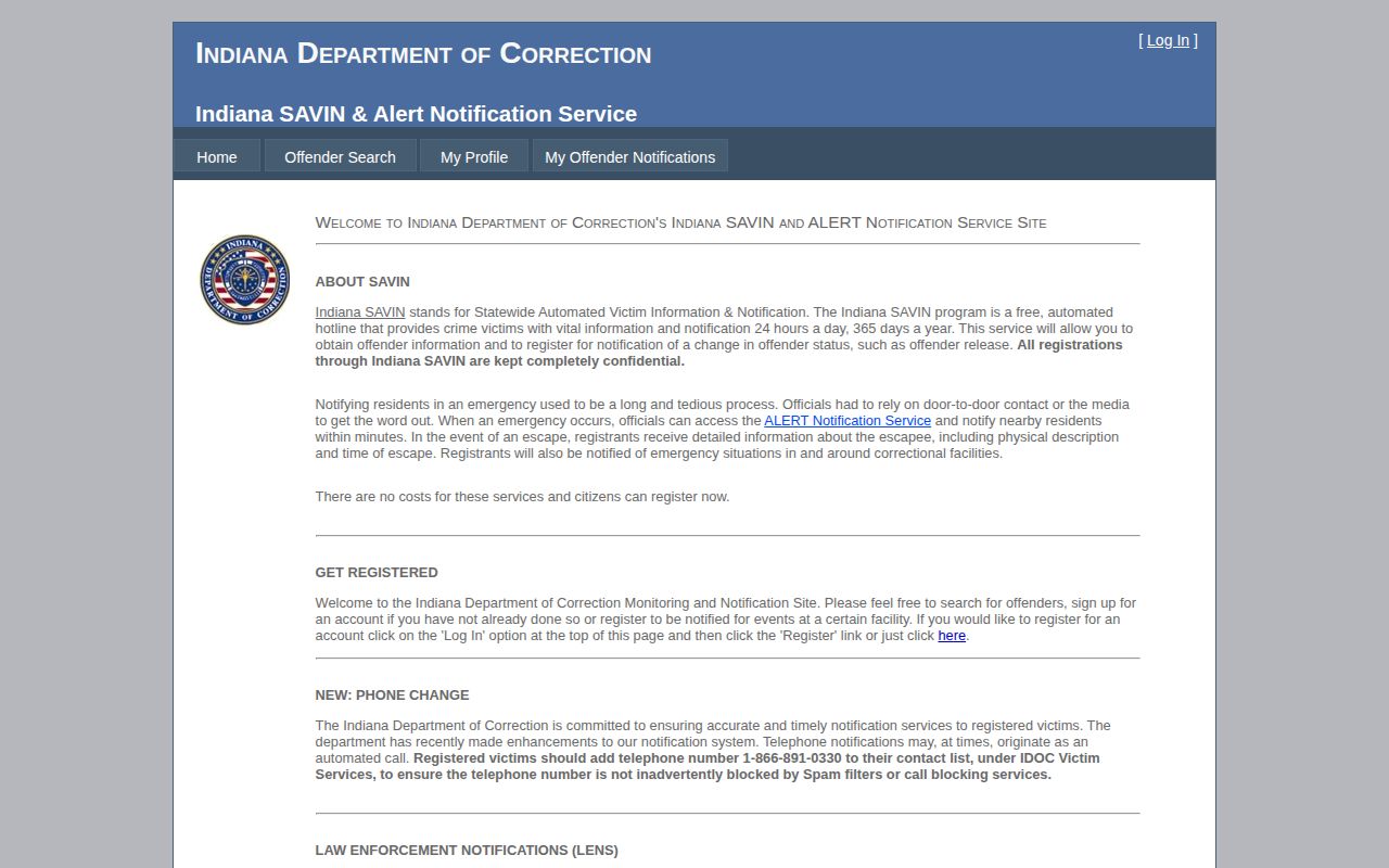 Indiana SAVIN custody alerts for Delaware County jail records